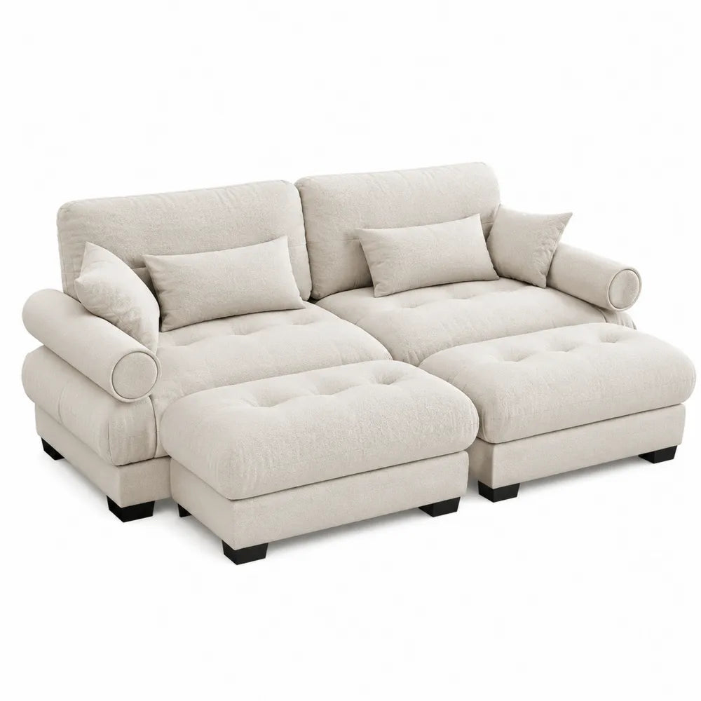 Divano modulare in tessuto con cuscini beige