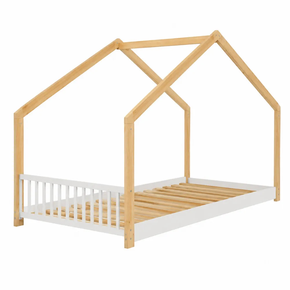 Letto per Bambini in Legno di Pino Bianco e Naturale 200x90 cm