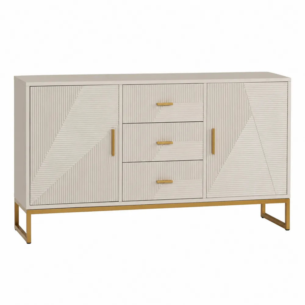 Credenza in legno e metallo beige con ante e cassetti