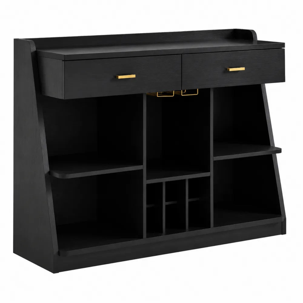 Buffet in Legno con Ripiani e Cassetti Nero
