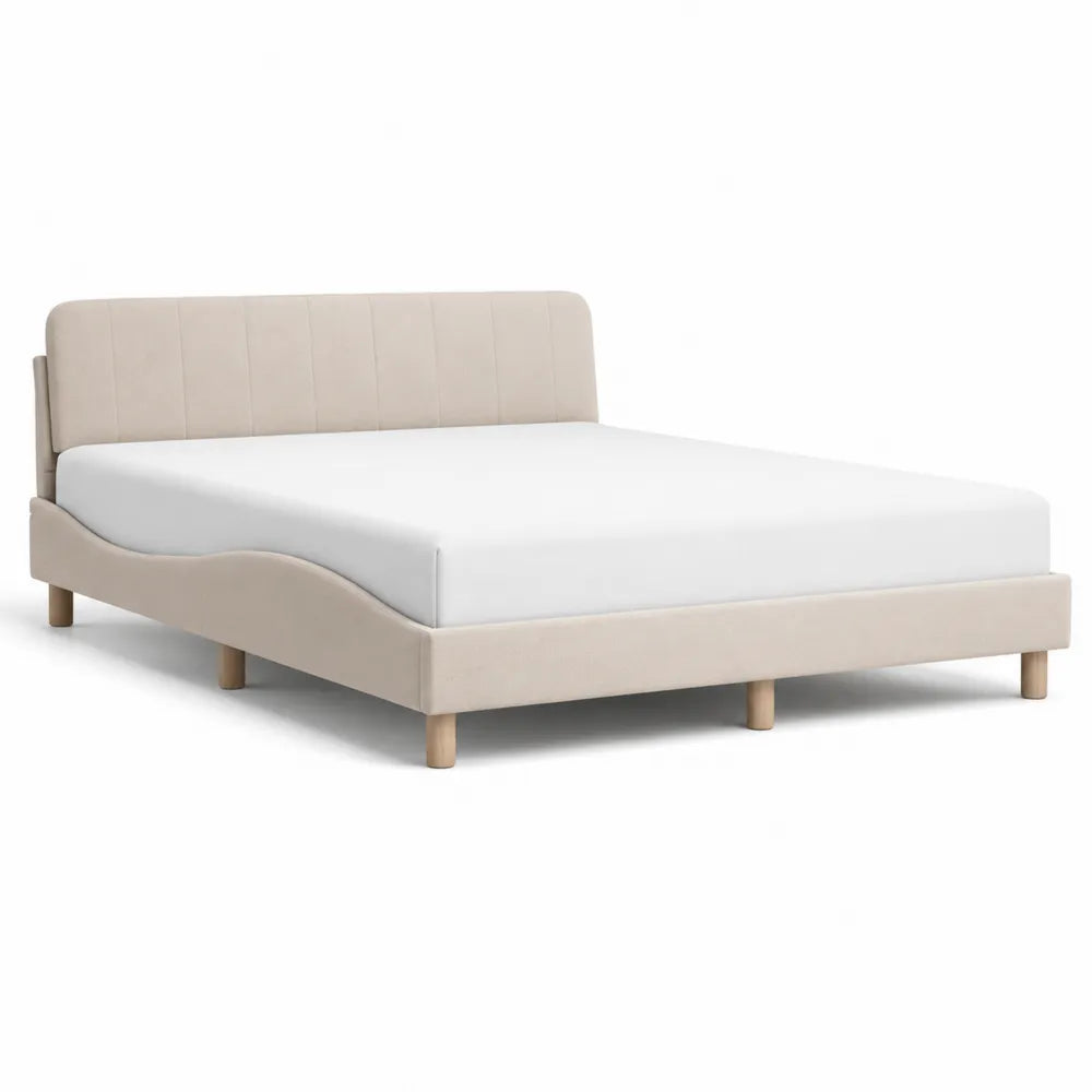 Letto matrimoniale imbottito in tessuto beige