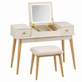 Toletta con Specchio LED e Sgabello in Legno MDF Bianco