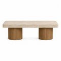 Tavolino in travertino con basi in legno 130x45x40cm