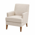 Poltrona in tessuto beige con gambe in legno