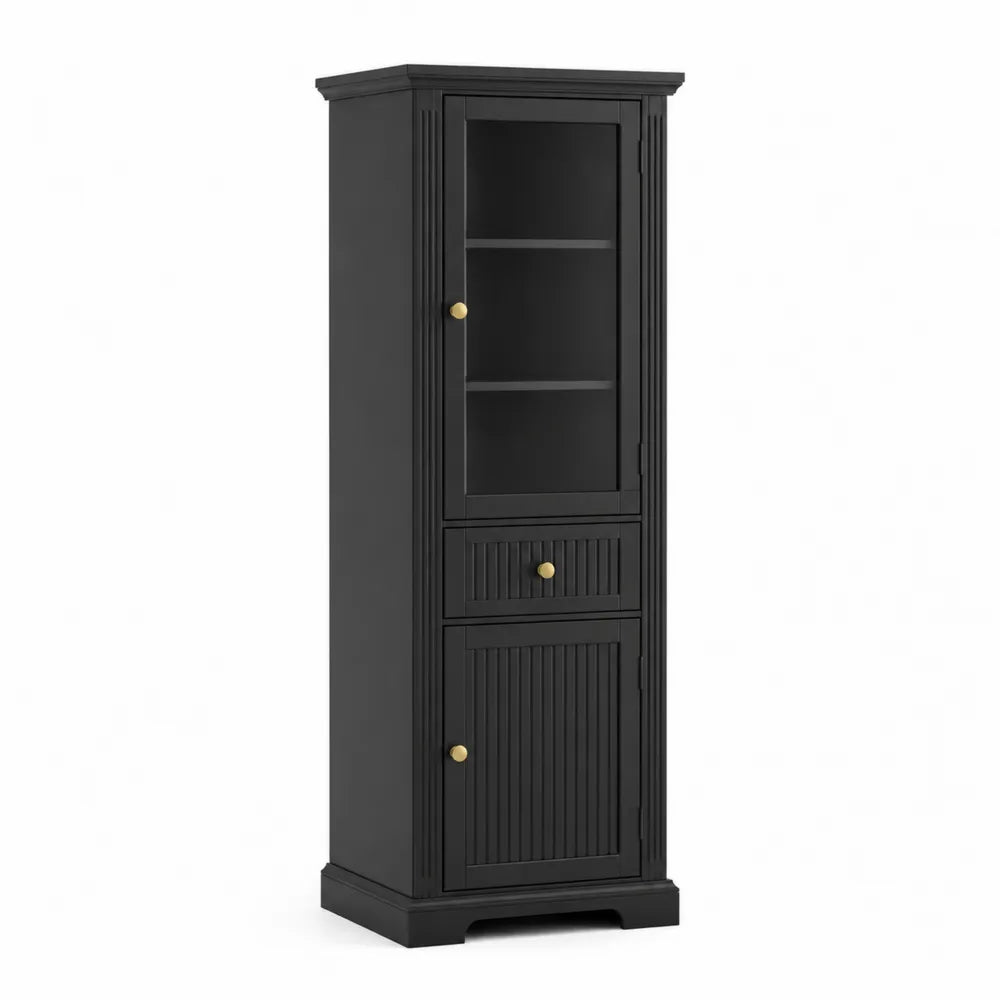 Credenza in legno nera con anta in vetro temperato