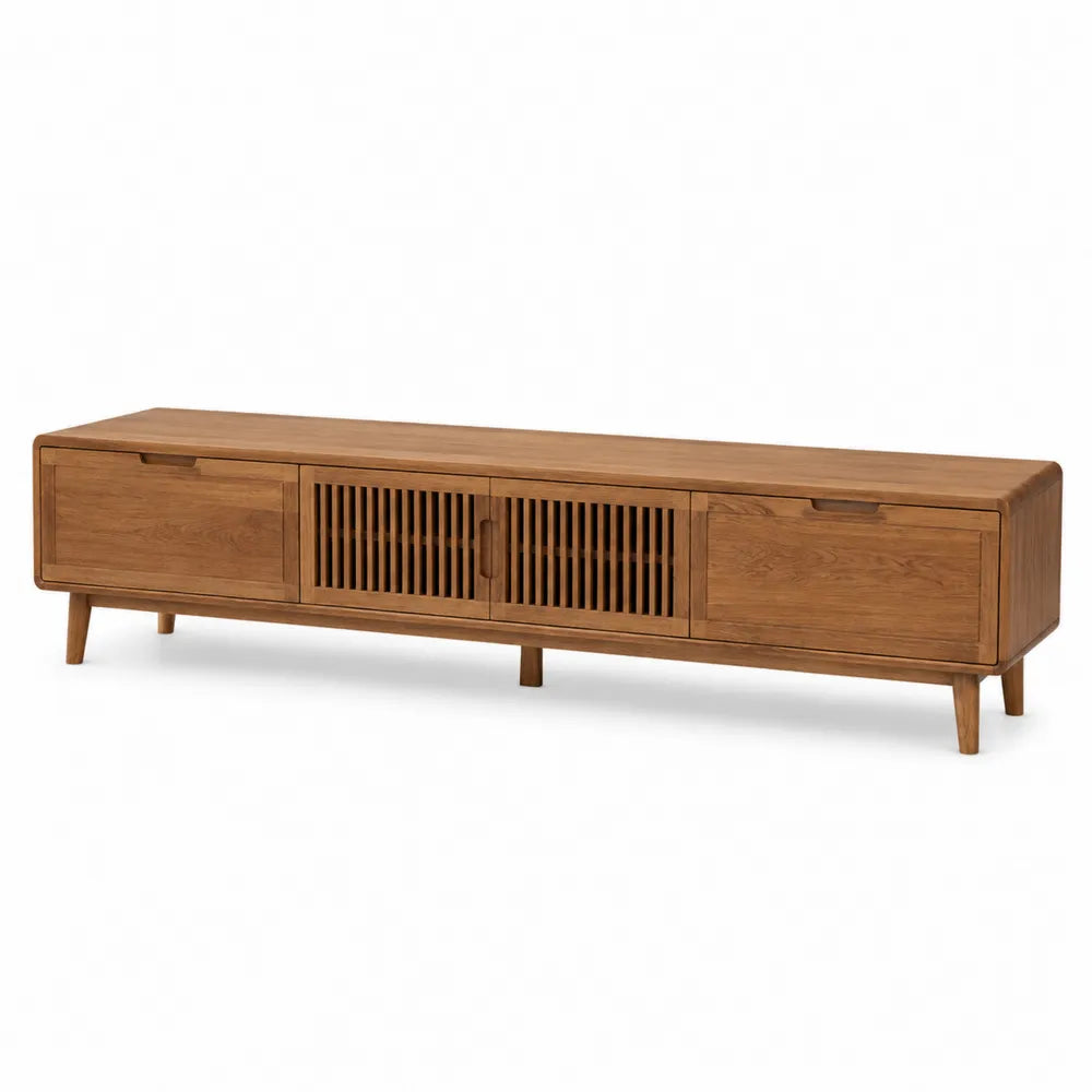 Mobile TV in legno di quercia con ante grigliate 180x40x45 cm