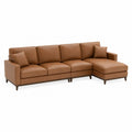 Divano Angolare in Pelle Sintetica Marrone con Chaise Longue