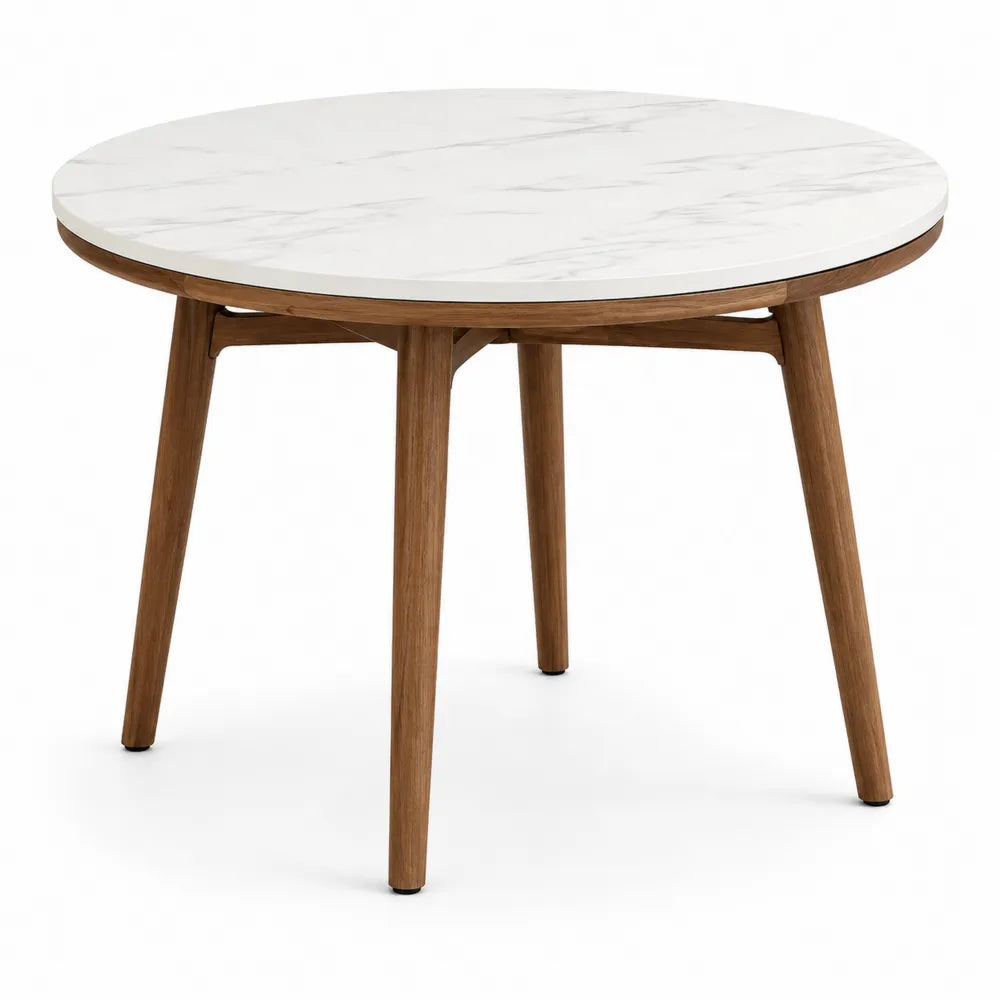 Tavolo rotondo in legno e marmo bianco 90cm