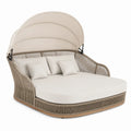 Letto da giorno in rattan con tettuccio regolabile e cuscini crema