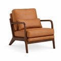 Poltrona in Pelle Color Cognac con Struttura in Legno