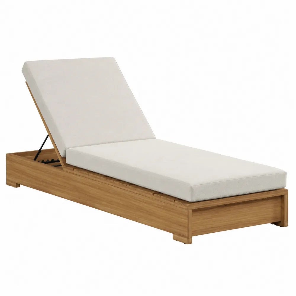 Chaise longue in bambù con cuscino regolabile bianco