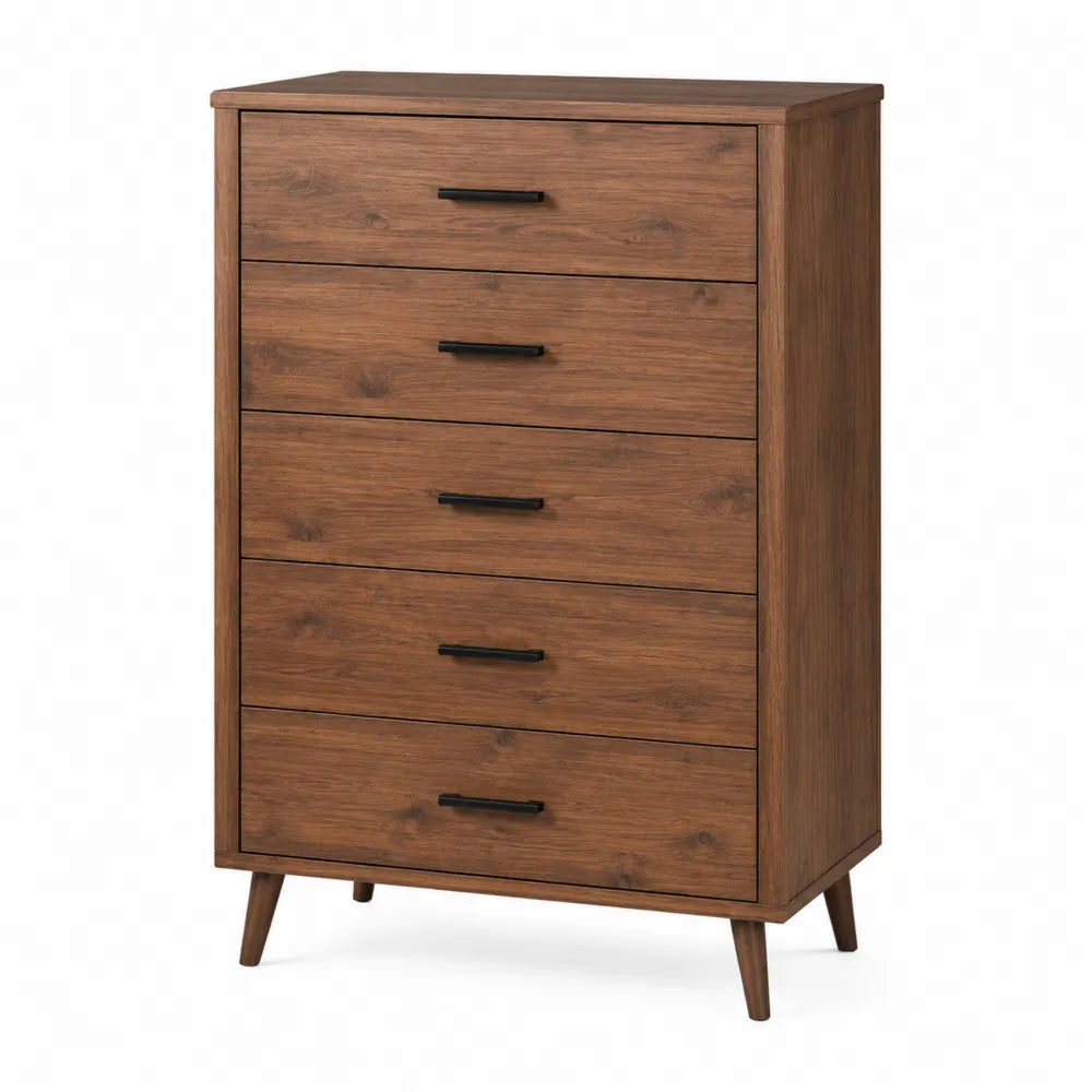 Cassettiera alta in MDF marrone con 5 cassetti