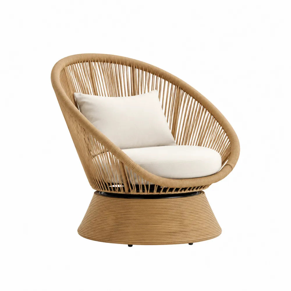 Poltrona in Rattan Sintetico con Cuscini Crema