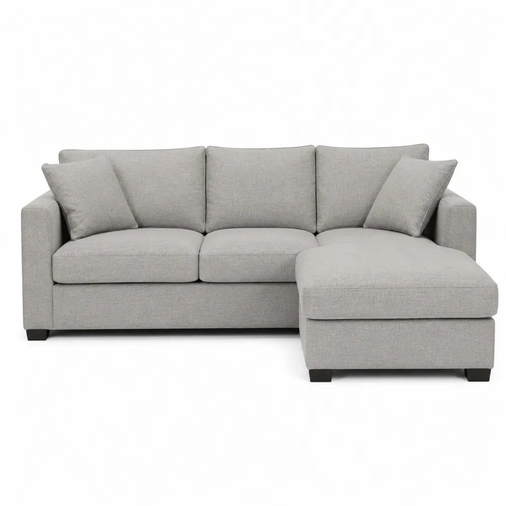 Divano angolare 3 posti in poliestere grigio con chaise longue