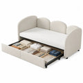 Divano letto in tessuto con contenitore estraibile e materasso beige