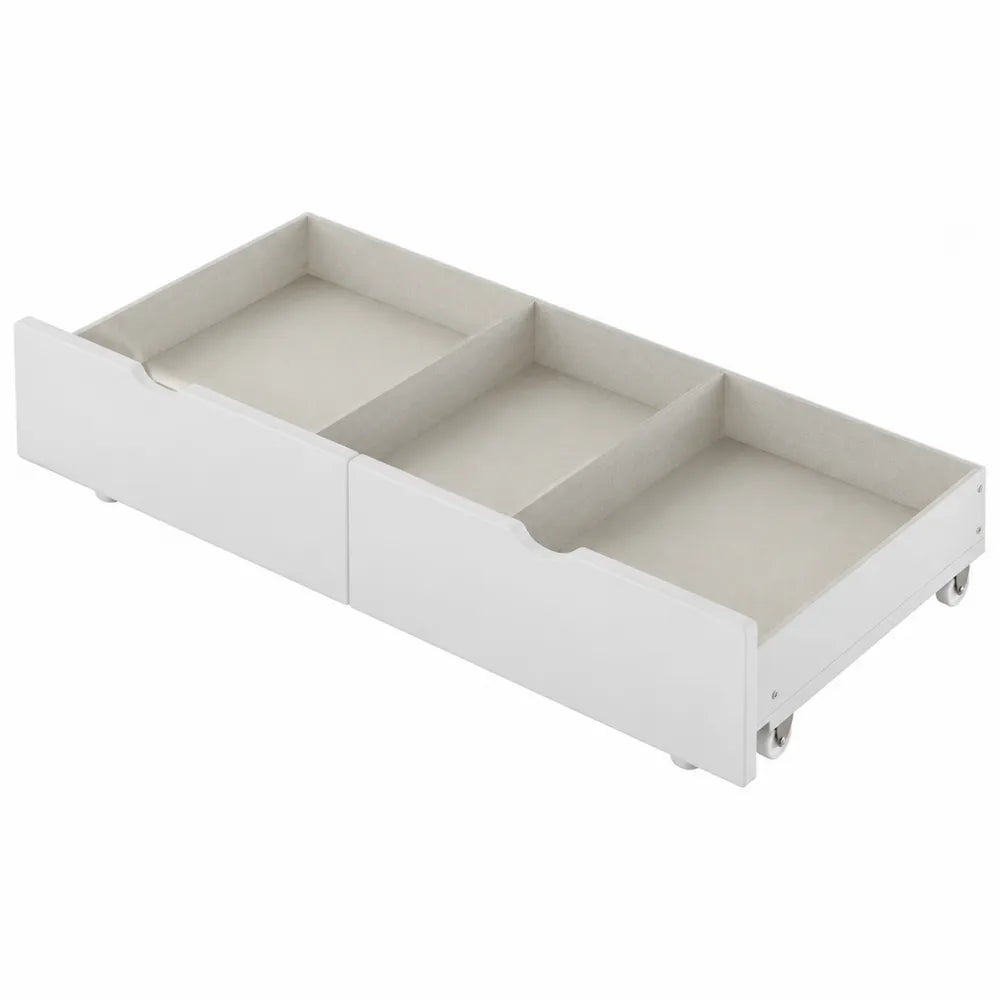Cassetto estraibile in legno bianco con ruote e divisori 180x70x18 cm