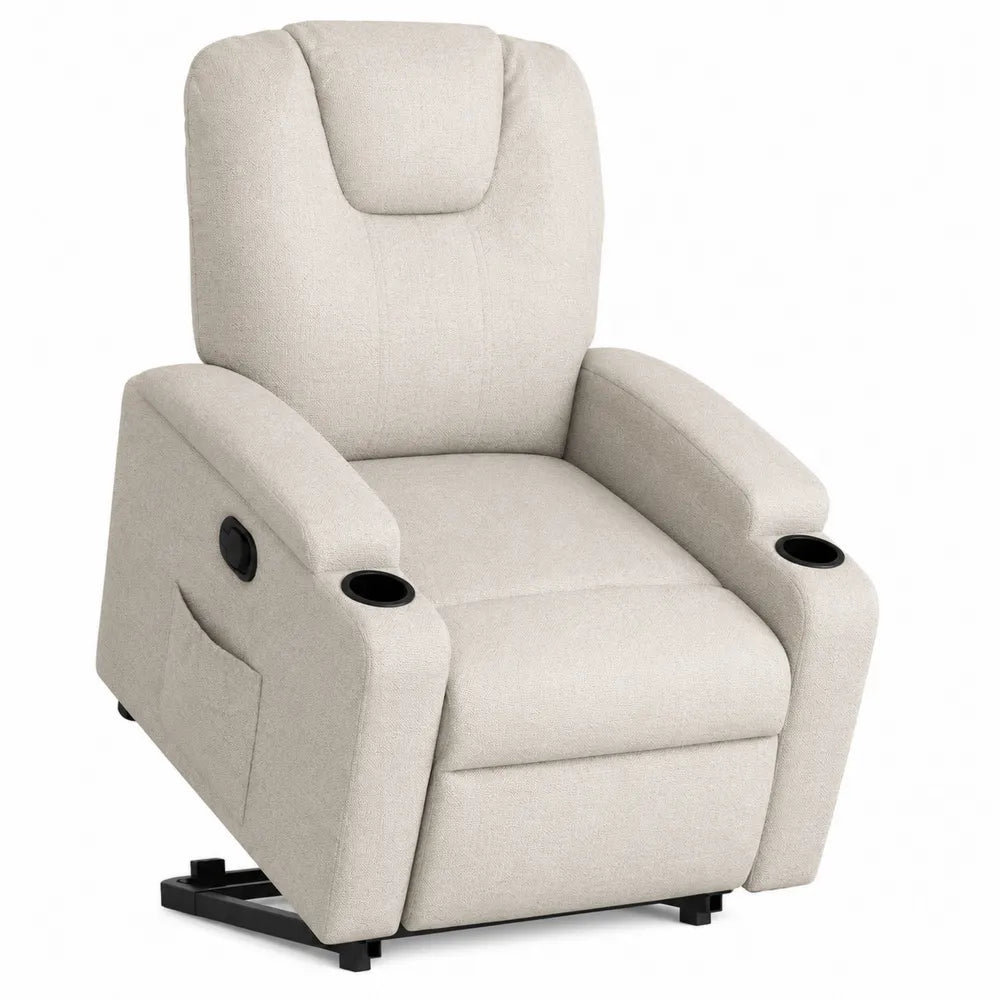 Poltrona reclinabile in tessuto poliestere beige con portabicchieri
