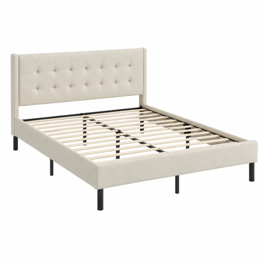 Letto in tessuto beige con struttura in metallo nero 200x160 cm