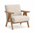 Poltrona in legno con rivestimento in poliestere beige