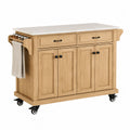 Carrello da Cucina con Piano in Marmo Sintetico e Ruote in Legno di Quercia