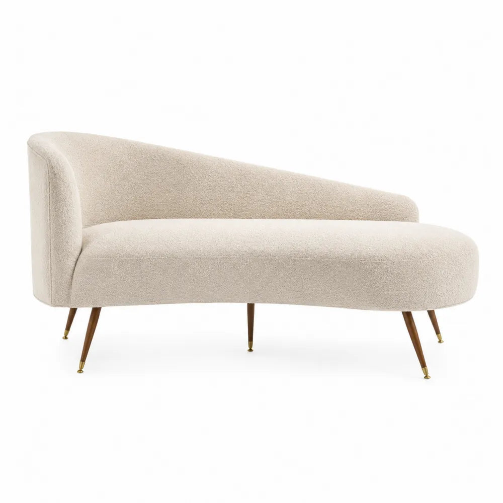 Divano beige tessuto con gambe in legno