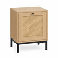 Comodino in legno e rattan con struttura in metallo
