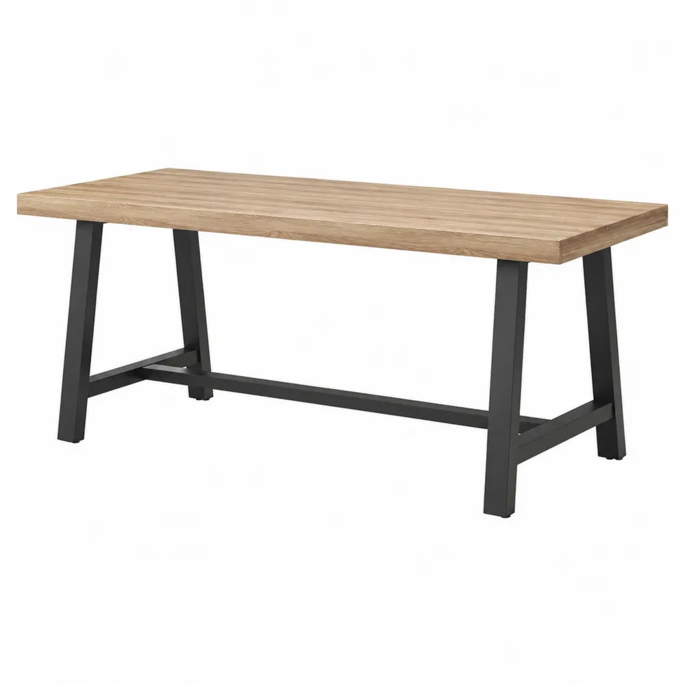 Tavolo da pranzo rettangolare in legno e metallo, 200x90x75 cm